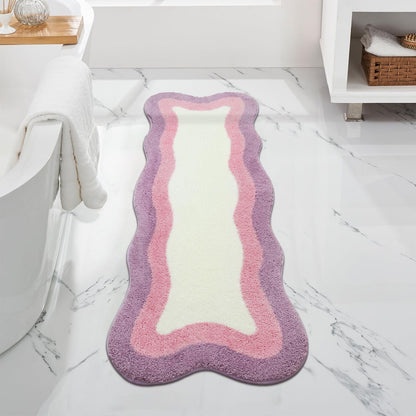 HAOCOO Washable Irregular Shape Bathroom Rugs, 18x25 inch Soft Non Slip Gradient Small Bath Mat, Microfiber Absorbent Bathroom Floor Mats Shower Rug for Bathroom Door Mat Sink Tub Shower