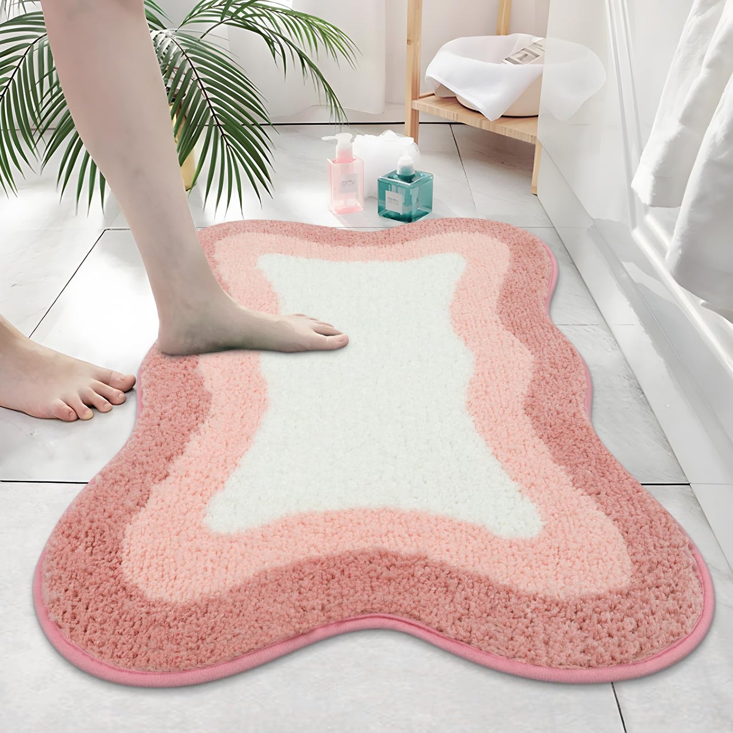 HAOCOO Washable Irregular Shape Bathroom Rugs, 18x25 inch Soft Non Slip Gradient Small Bath Mat, Microfiber Absorbent Bathroom Floor Mats Shower Rug for Bathroom Door Mat Sink Tub Shower