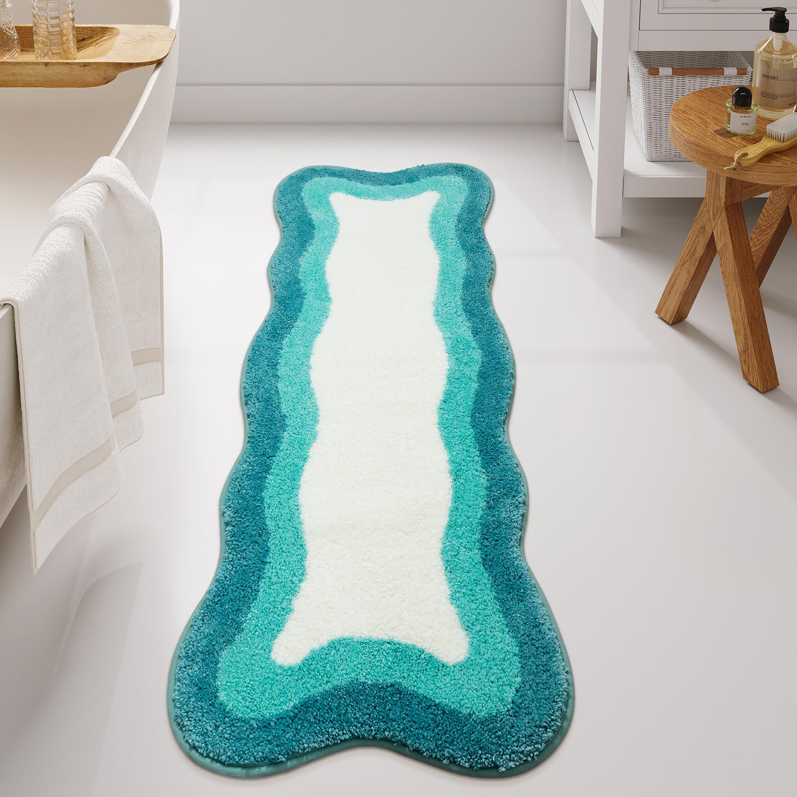HAOCOO Washable Irregular Shape Bathroom Rugs, 18x25 inch Soft Non Slip Gradient Small Bath Mat, Microfiber Absorbent Bathroom Floor Mats Shower Rug for Bathroom Door Mat Sink Tub Shower