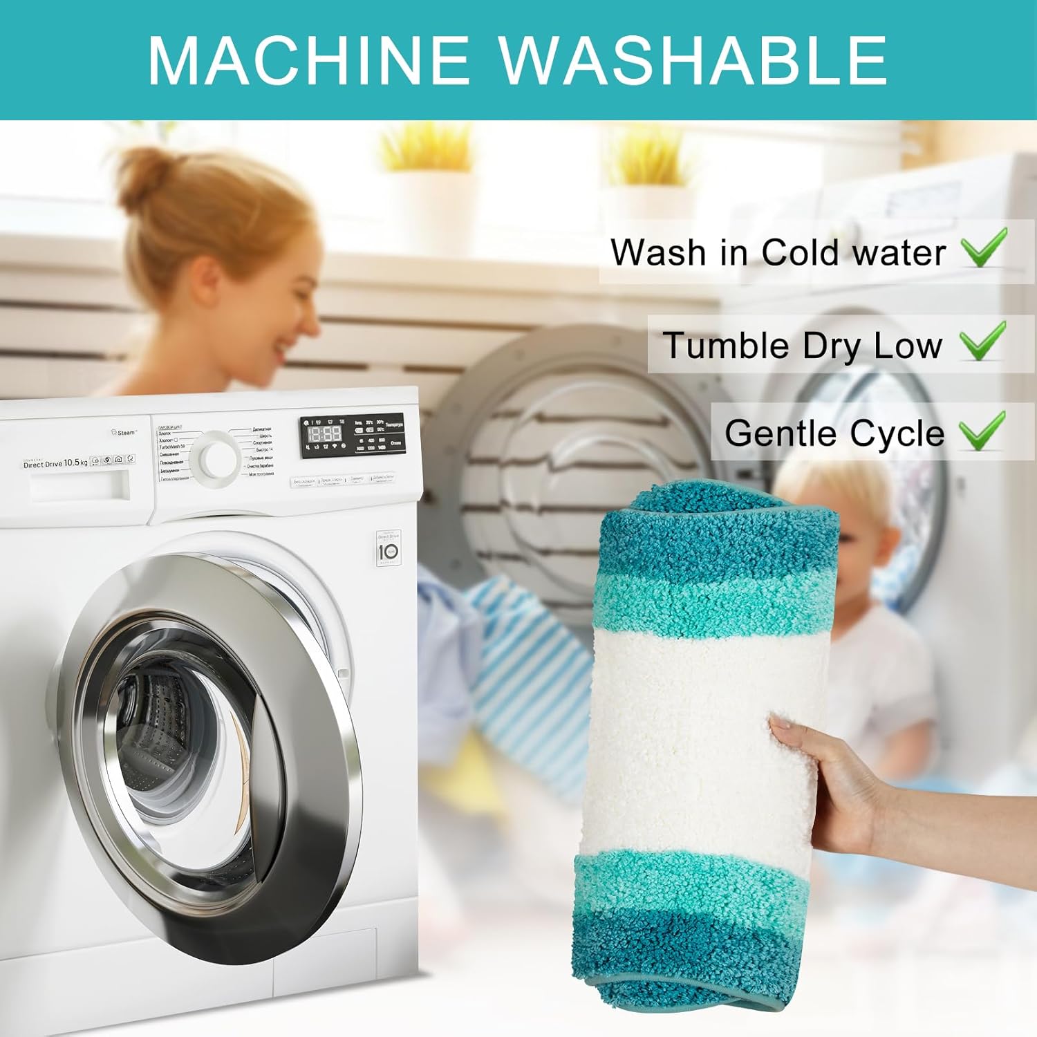 HAOCOO Washable Irregular Shape Bathroom Rugs, 18x25 inch Soft Non Slip Gradient Small Bath Mat, Microfiber Absorbent Bathroom Floor Mats Shower Rug for Bathroom Door Mat Sink Tub Shower