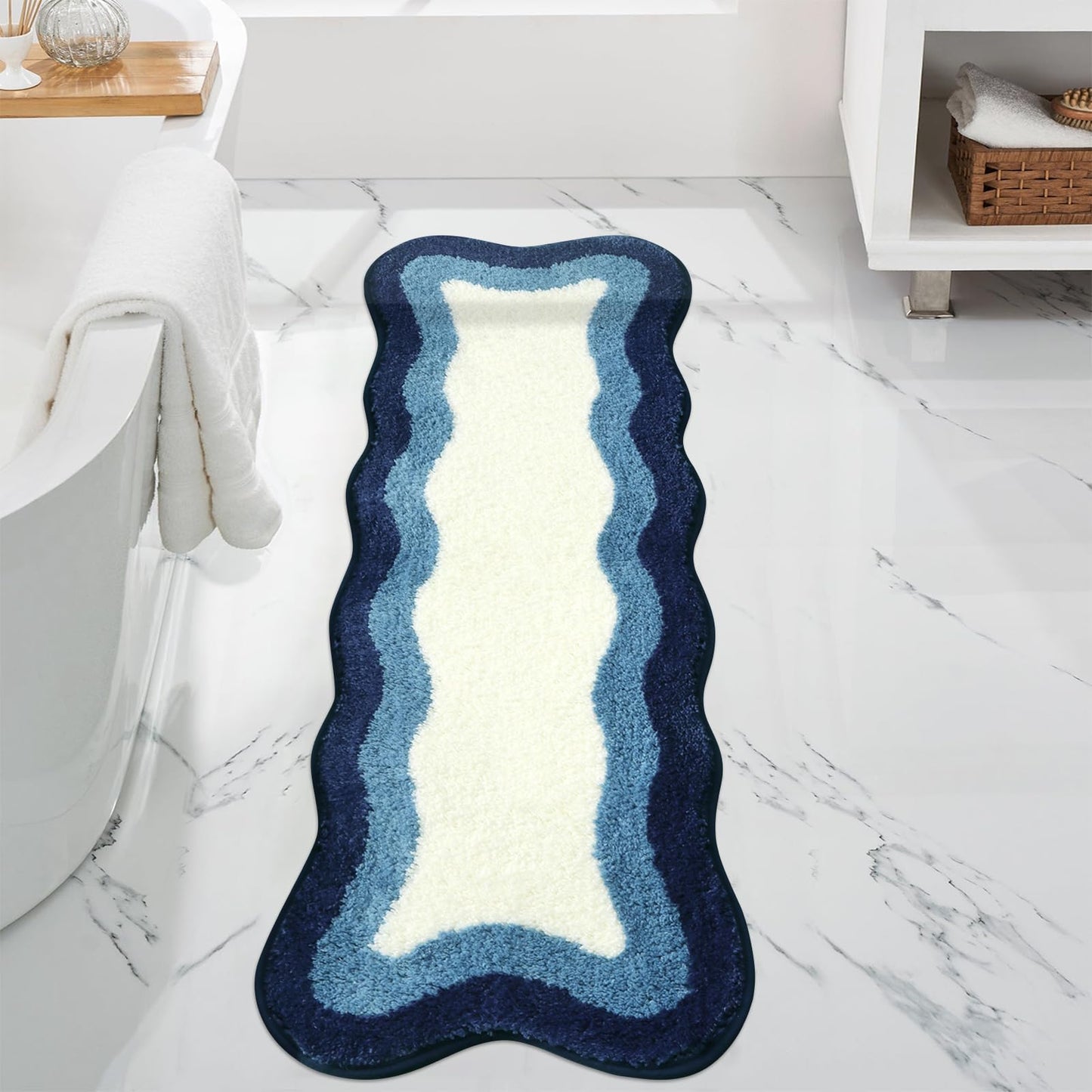 HAOCOO Washable Irregular Shape Bathroom Rugs, 18x25 inch Soft Non Slip Gradient Small Bath Mat, Microfiber Absorbent Bathroom Floor Mats Shower Rug for Bathroom Door Mat Sink Tub Shower