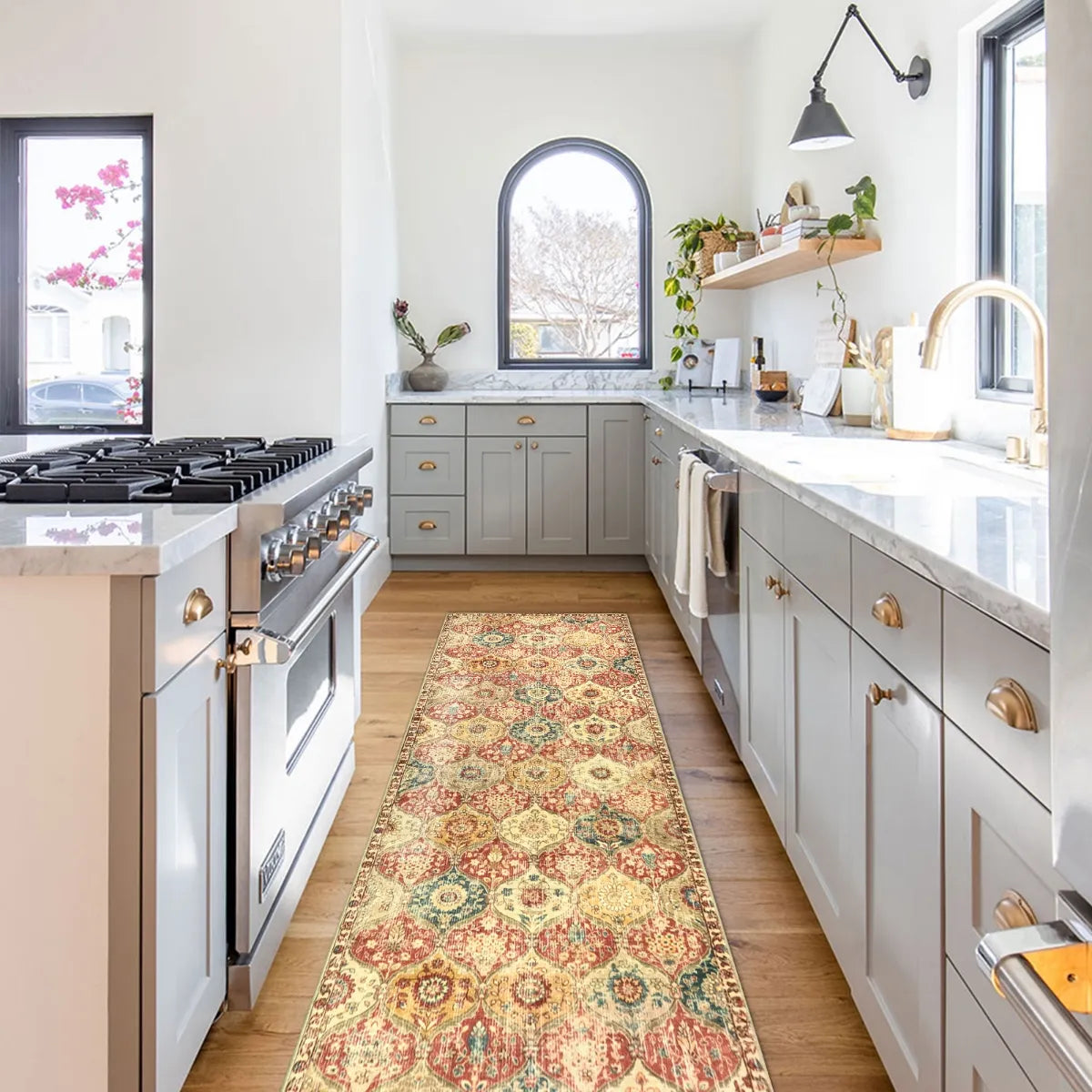 Elise Ultra-thin Transitional Vintage Floral Moroccan Trellis Red & Orange Rug